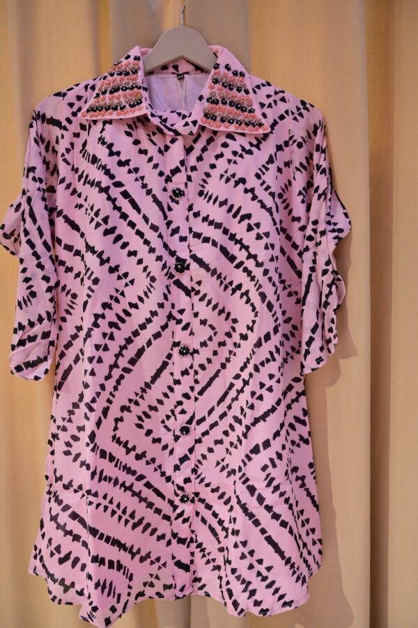 Agarwal Collection – Pink Printed Beaded Collar Shirt