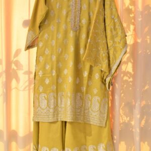 Agarwal Collection Sunshine Mustard Embroidered Kurta and Plazzo Set